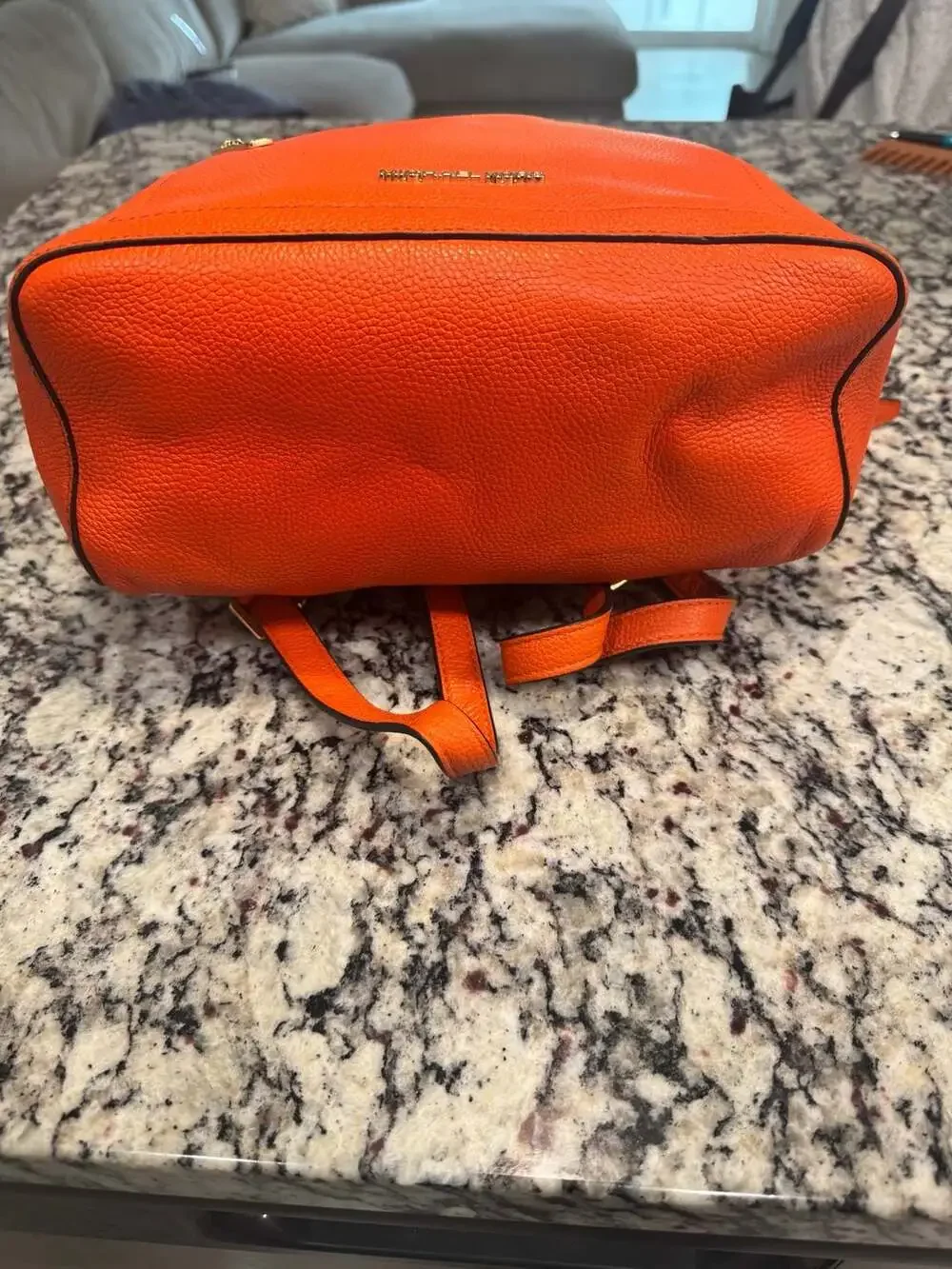 Michael Kors Orange Pebbled Leather Backpack Gold Hardware Travel Bookbag Purse